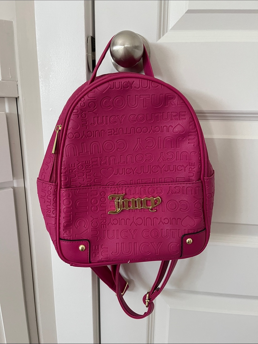 Juicy Couture Hot Pink Embossed Mini Backpack with Gold Hardware